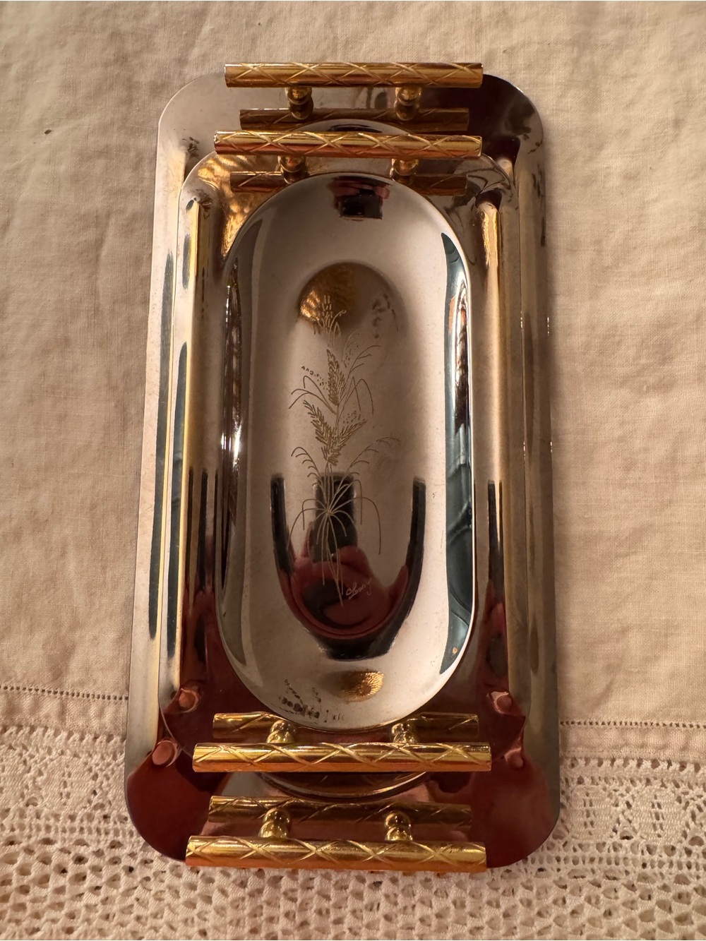 Vintage Pinter Italian Silver & Brass Vanity Serving Trays Set of 2 - Picture 2 of 12
